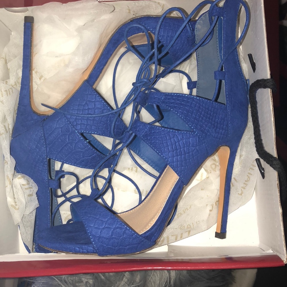 Blue lace up heels
